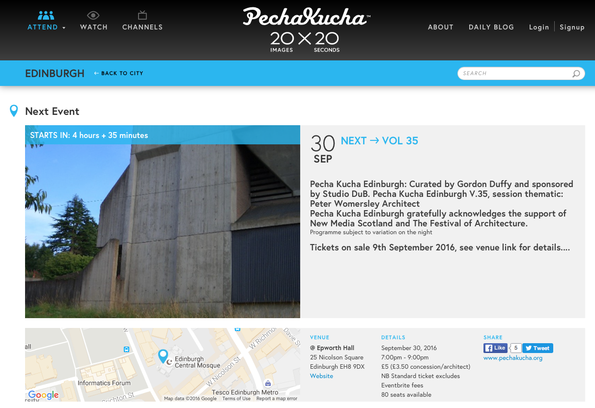 Pecha Kucha Edinburgh on Peter Womersley 30th September 7pm at Epworth Halls on Nicolson Square